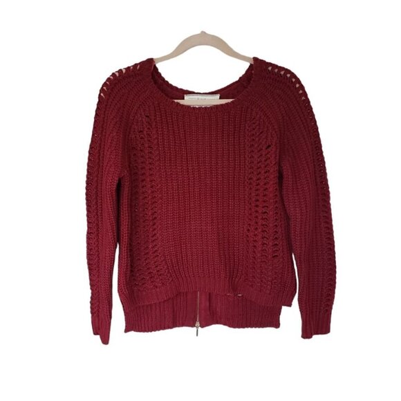 NWT California Moonrise Dark Red Chunky Crochet Knit Sweater Back Zip - Picture 1 of 6